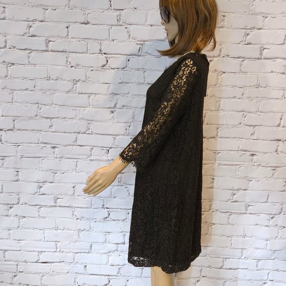 Classic LBD! KARL LAGERFELD PARIS, Black lace shift dress with crystal neckline - Picture 8 of 11